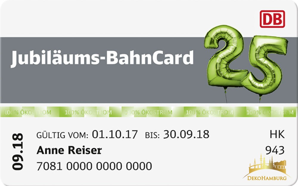 Bahncard 25 mit grünen Luftballons