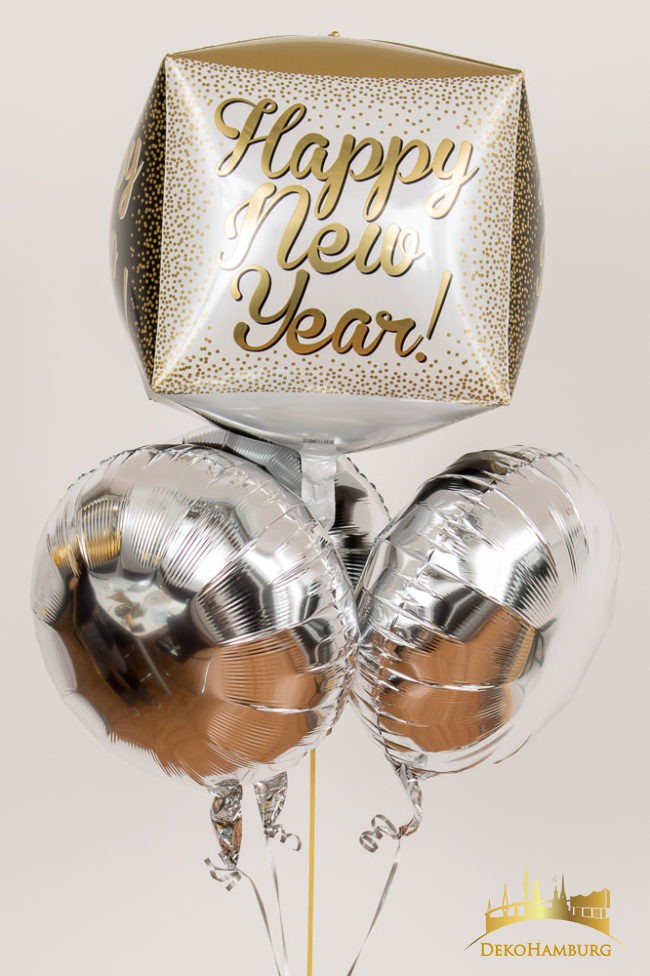 Happy New Year Ballonstrauss silber