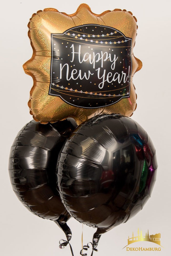 Happy New Year Ballonstrauss goldene Ballons