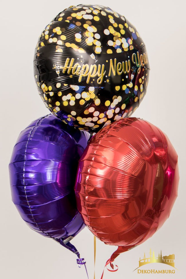 Happy New Year Ballonstrauss lila rot